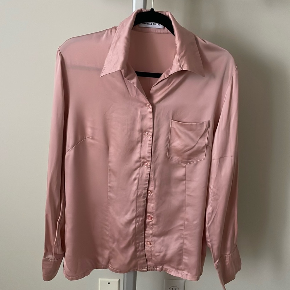 Danielle Guizio rose pink silk button down shirt blouse, size S